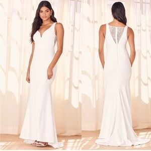 ⚫️ LULUS Extraordinary Romance White Button Back Mermaid Maxi Dress small